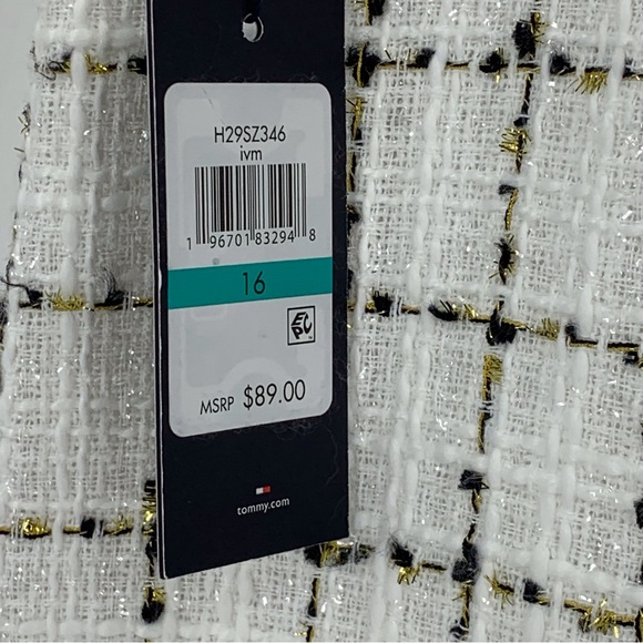 Tommy Hilfiger NWT Ivory Black Gold Plaid Tweed Mini Pencil Pocketed Skirt, 16 - Picture 10 of 14
